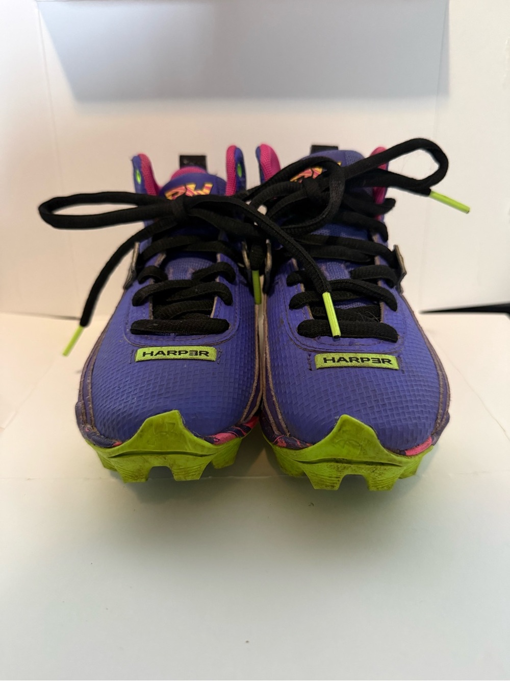 Harper Kids Purple & Lime Baseball Cleats